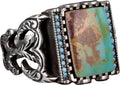 Genuine Natural Arizona Turquoise Stone Ring - Silver Ring - Special Silver Ring (Style-8)
