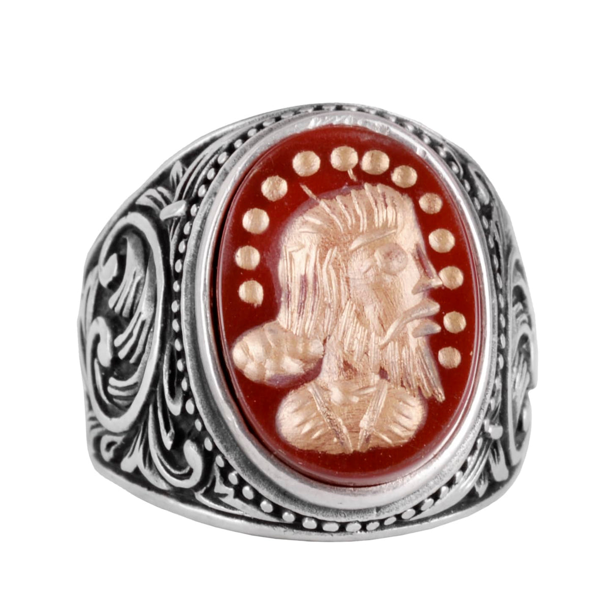 Natural Agate Stone Ring - 925 Sterling Silver Men's Ring (Model-3)