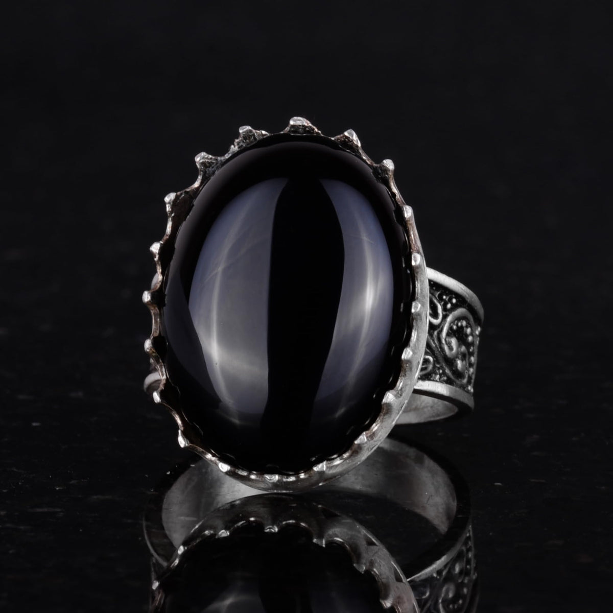 Natural Onyx Stone Ring - 925 Sterling Silver Handmade Ring — 6
