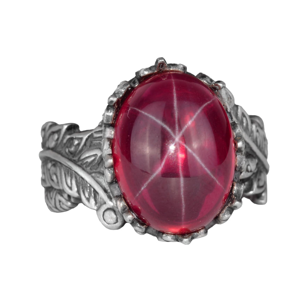 Natural Star Ruby Stone Women's Silver Ring