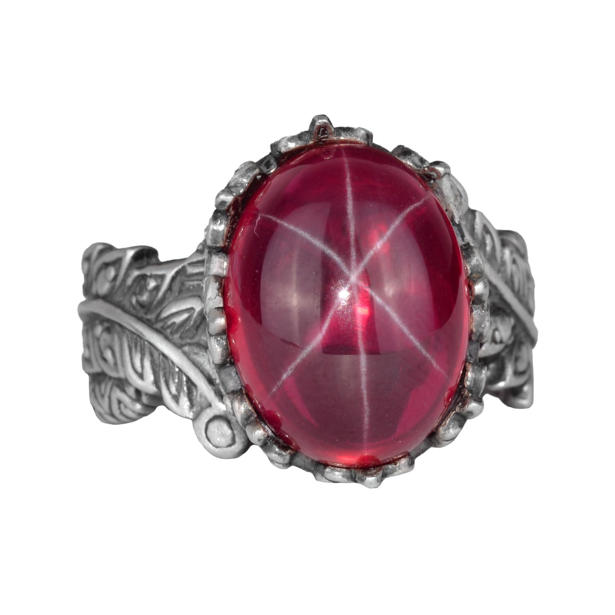 Natural Star Ruby Stone Women's Silver Ring