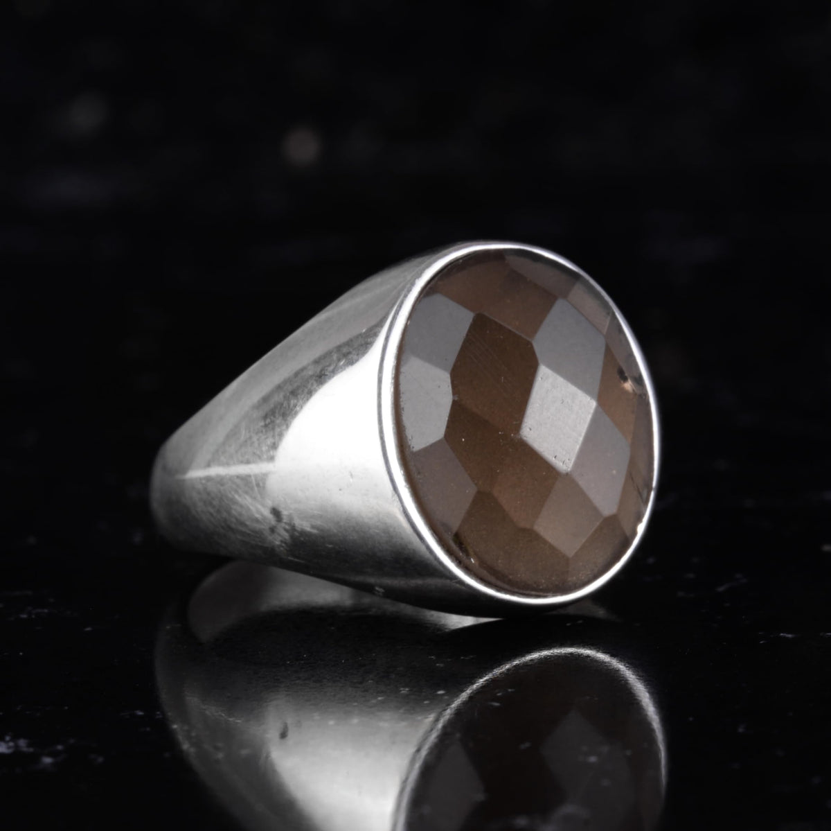 KAMBO Natural Men's Ring – 925 Sterling Silver Minimalist Oval Stone Ring – Handmade Classic Jewelry (Smoky Quartz) — 6