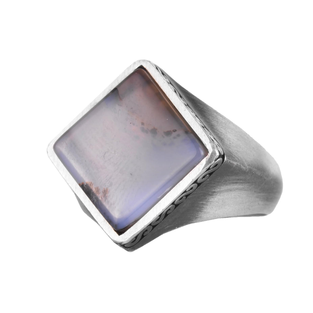 KAMBO Natural Stone Men's Ring 925 Sterling Silver – Square Cut Stone Handmade Minimalist Statement Ring (Yemen Agate)