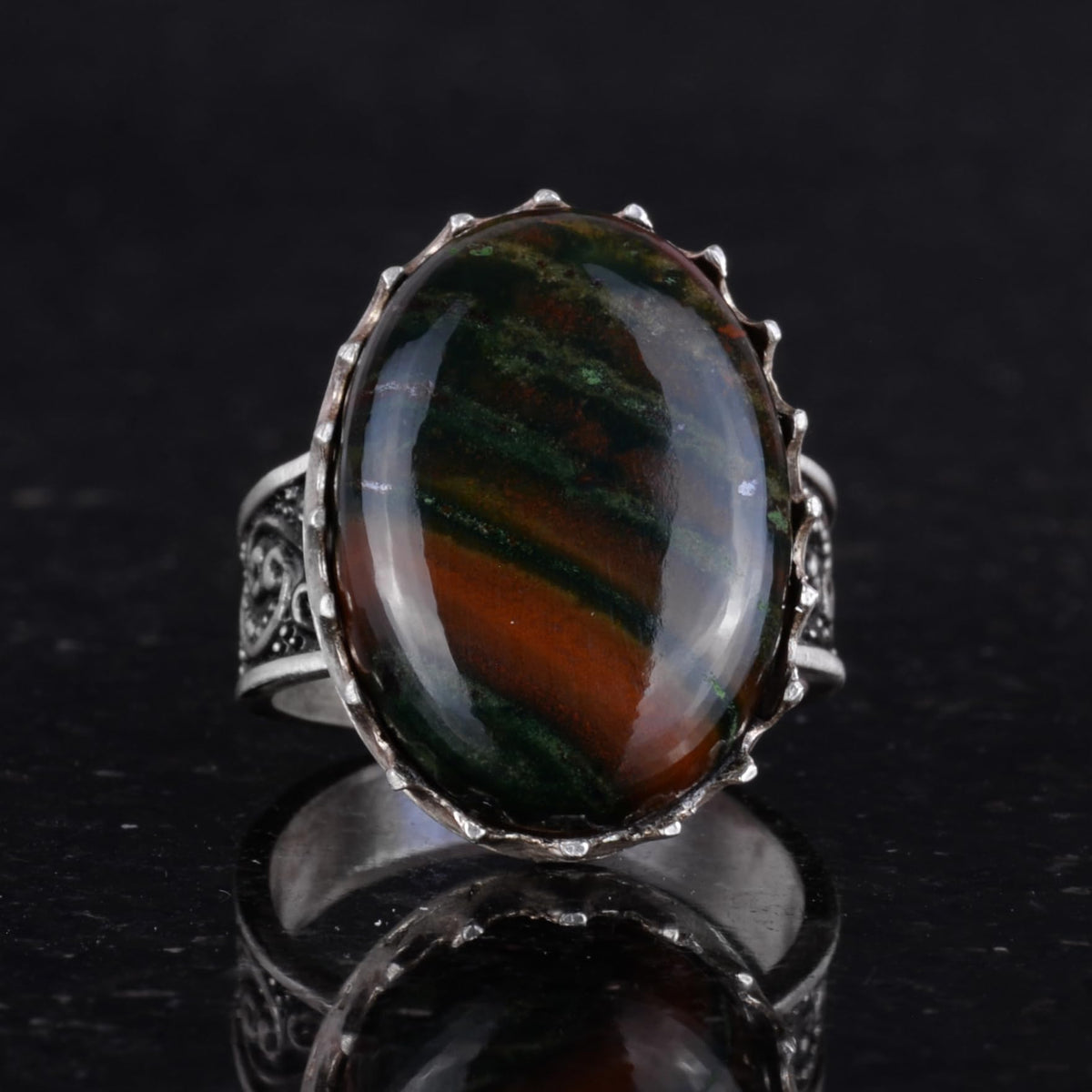 Natural Green Bloodstone Ring - 925 Sterling Silver Handmade Ring — 4