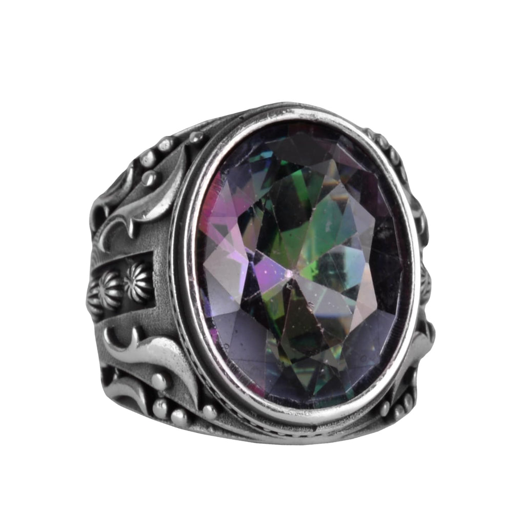 925 Sterling Silver Ring, Designer Silver Men's Ring (Mystic Topaz Stone)