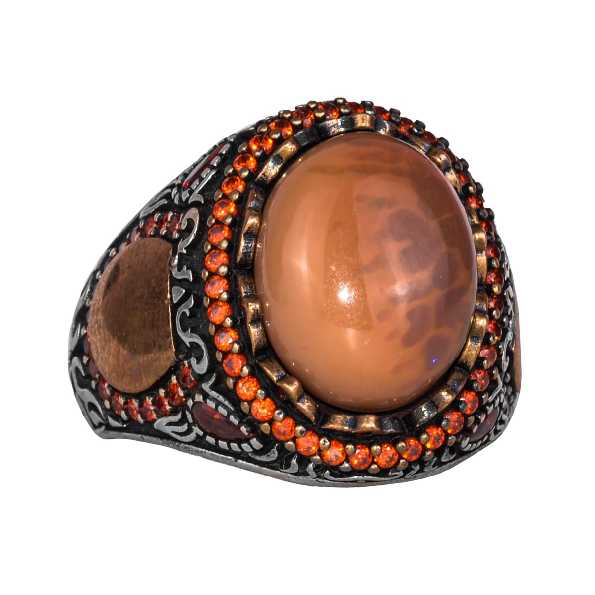 925 Sterling Silver Ring - Handmade Sultan Pattern with Natural Opal Stone