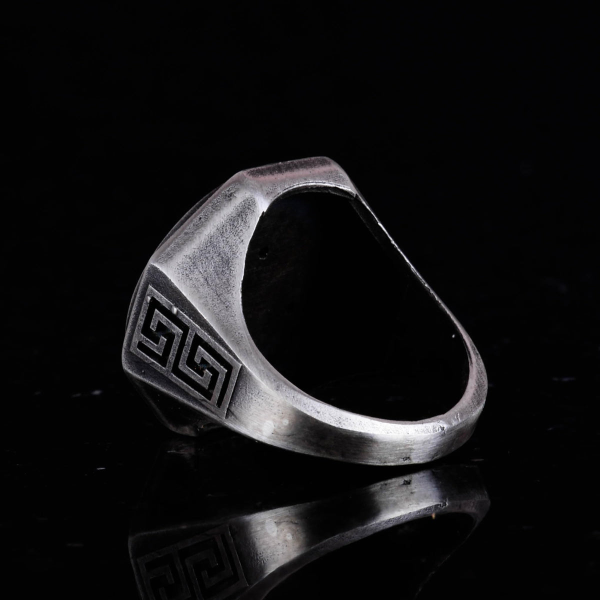 925 Sterling Silver Ring - Greek Pattern Men's Ring - Handmade Ring (Wolf) — 7