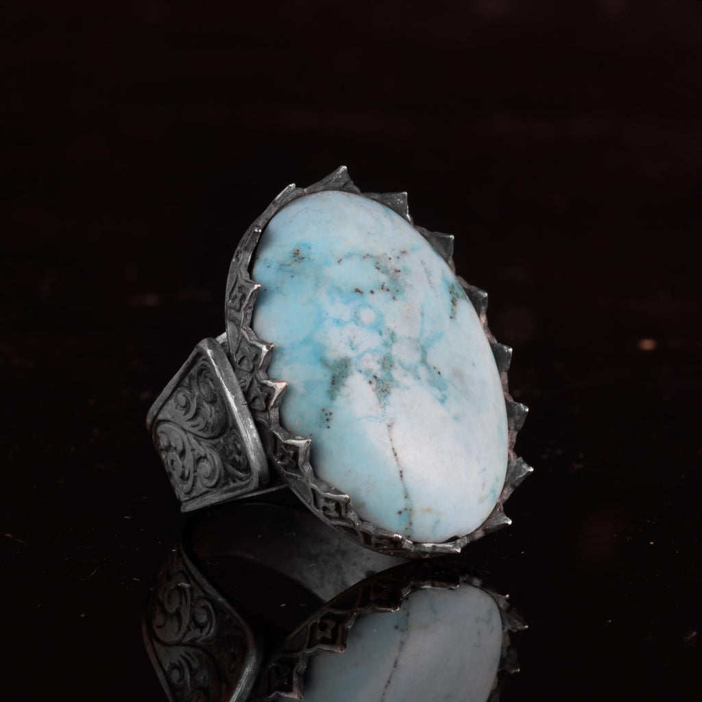 KAMBO Genuine Natural Arizona Turquoise Stone – 925 Sterling Silver Large Statement Ring – Handmade Men's Jewelry — 6