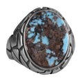 KAMBO Natural Turquoise Stone Ring - Snake Skin Pattern 925 Sterling Silver Men's Ring (Style-2)