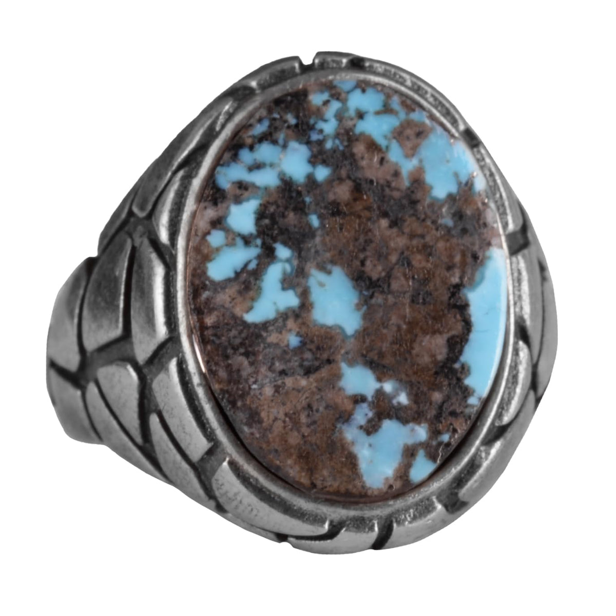 KAMBO Natural Turquoise Stone Ring - Snake Skin Pattern 925 Sterling Silver Men's Ring (Style-2)