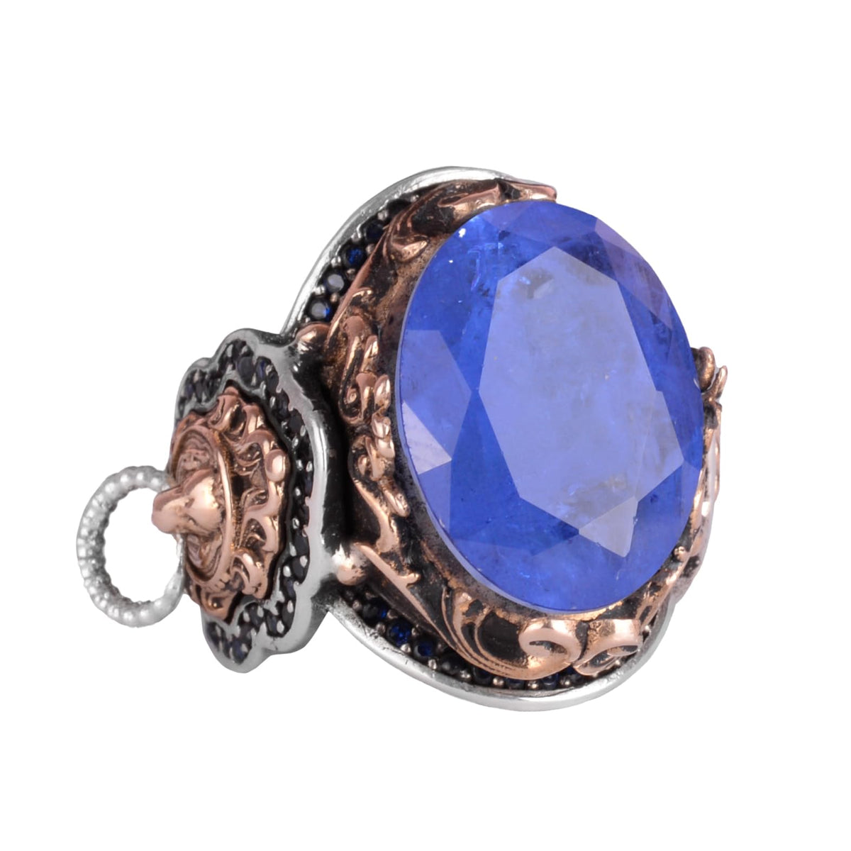 Lion Symbol Ring, Blue Artificial Paraiba Stone Ring, 925 Sterling Silver Ring, Stylish Handmade Silver Men's Ring