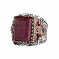 KAMBO 925 Sterling Silver Natural Ruby Men's Ring – Handmade Ottoman Style Statement Ring – Vintage Turkish Jewelry