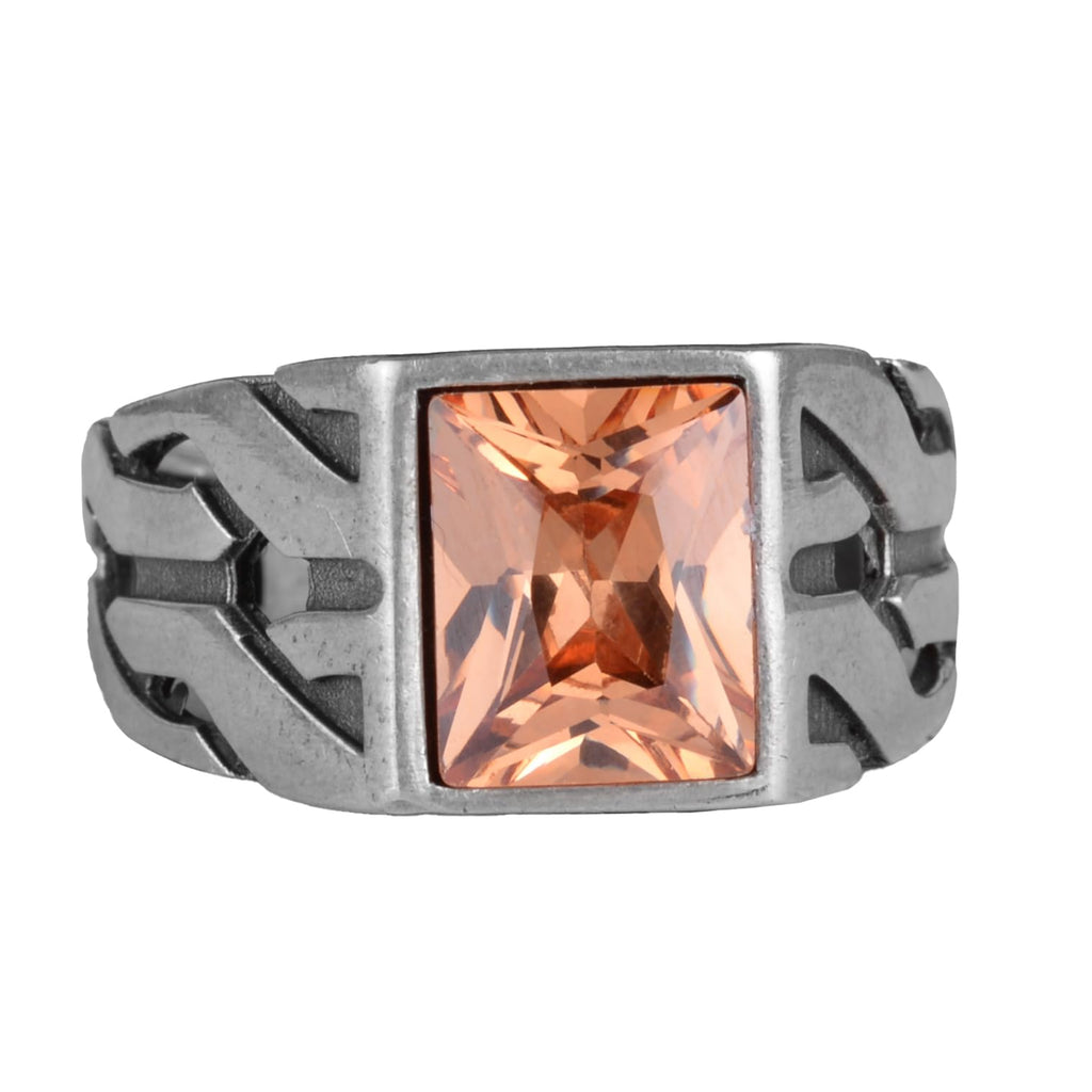 Kambo Greek Pattern Silver Ring - Handcrafted Ring with Synthetic Citrine Stone