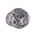 KAMBO Symbol Ring for Men 925 Sterling Silver - Deer Skull Seal Ring for Men - Flower Engraved Men's Jewelry - Rustic Hunter Statement Ring