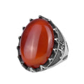 KAMBO Natural Stone Men's Large Ring – 925 Sterling Silver Ottoman Sword Motif Signet Ring (Red Agate)