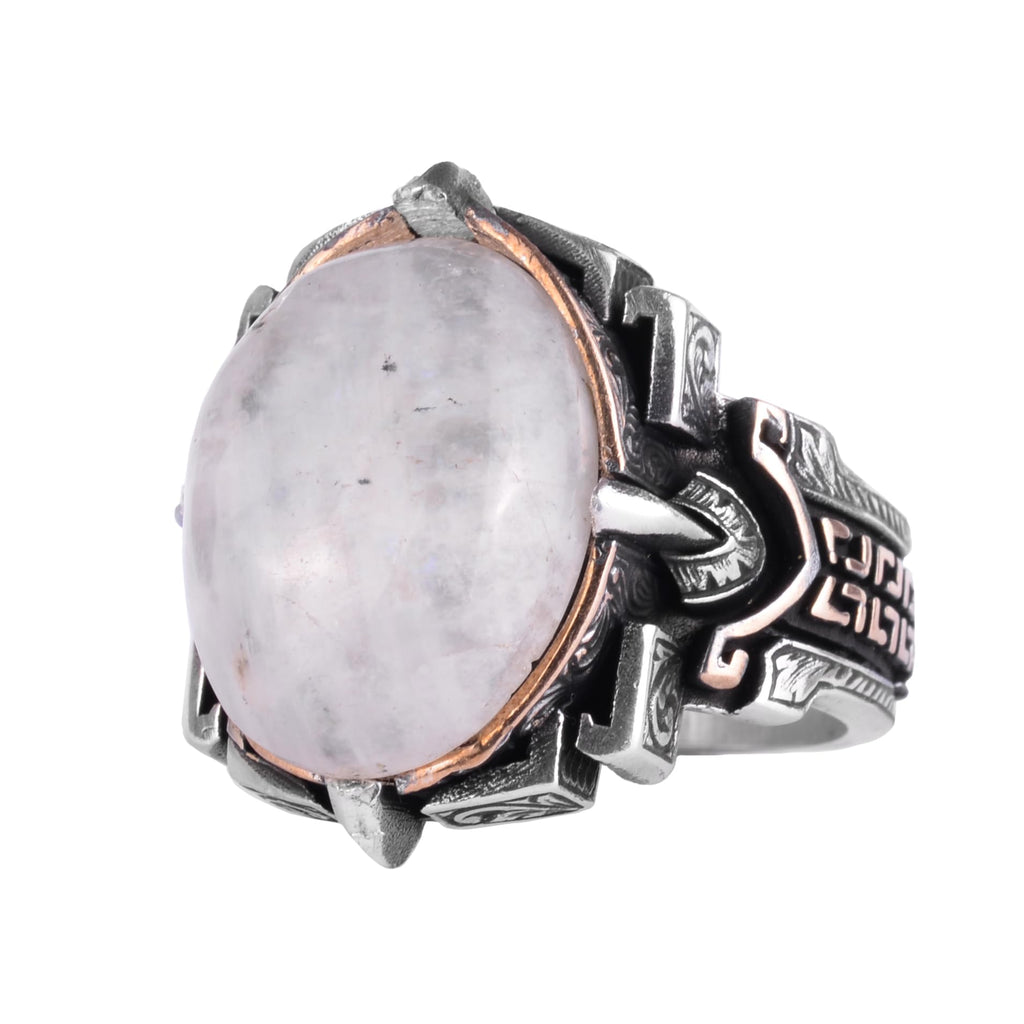 KAMBO Natural Stone Ring 925 Sterling Silver – Handmade Men's Statement Ring Healing Jewelry (Moonstone)