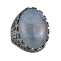 Natural Aquamarine Stone Ring - Rose Pattern - 925 Sterling Silver - Handmade Large Ring