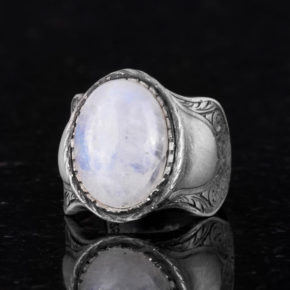 Natural Stone Ring, 925 Sterling Silver Ring (Moonstone) — 4