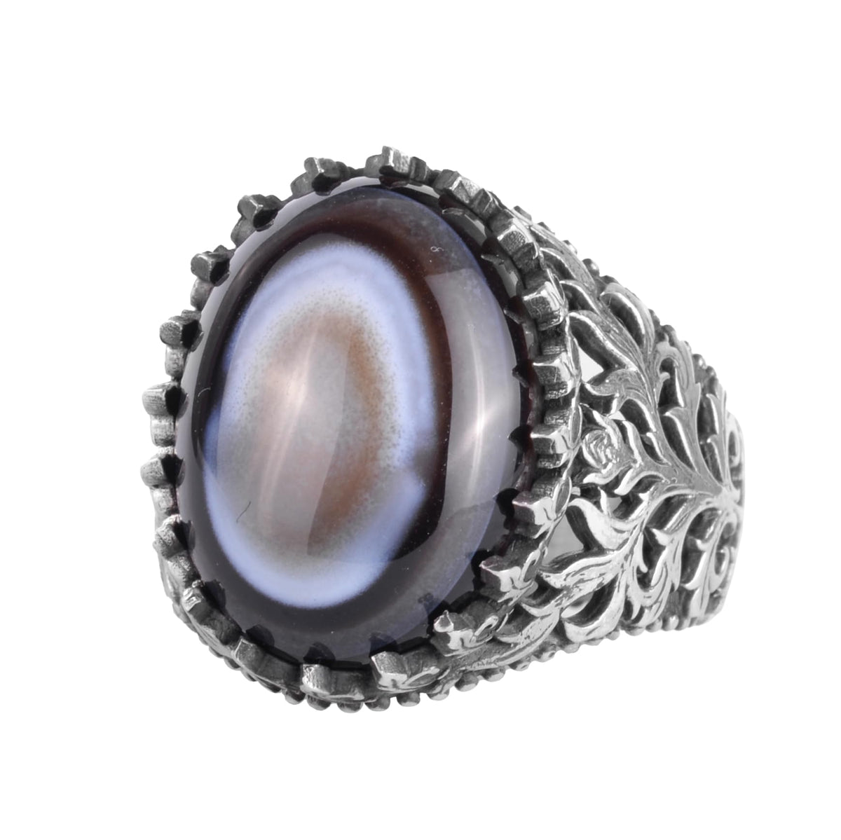 KAMBO Natural Yemen Agate Stone Ring – 925 Sterling Silver Decorative Men's Ring – Handmade Vintage Statement Ring (Yemen Agate-3)