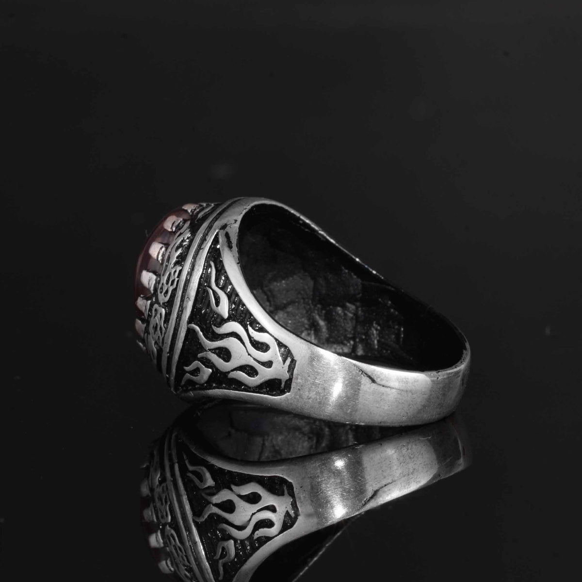 KAMBO Natural Opal 925 Sterling Silver Men's Ring – Fire-Inspired Side Design Handmade Statement Ring (Style-4) — 7
