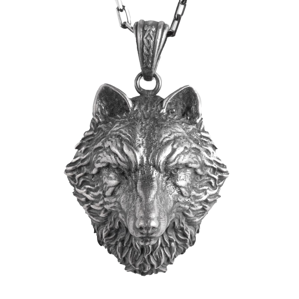 KAMBO Men's Wolf Head Necklace – 925 Sterling Silver Chain Fierce Animal Symbol Jewelry – Handmade Scandinavian Amulet