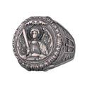 KAMBO 925 Sterling Silver Archangel Ring – Handmade Religious Men's Ring – Sword-Wielding Angel Protection Symbol Jewelry