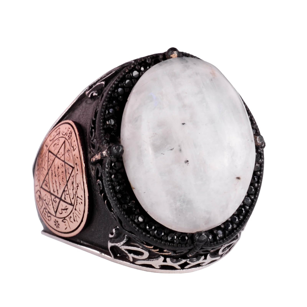 Salomon Ring, Moonstone Gemstone Ring - Mysterious 925 Sterling Silver Men's Ring