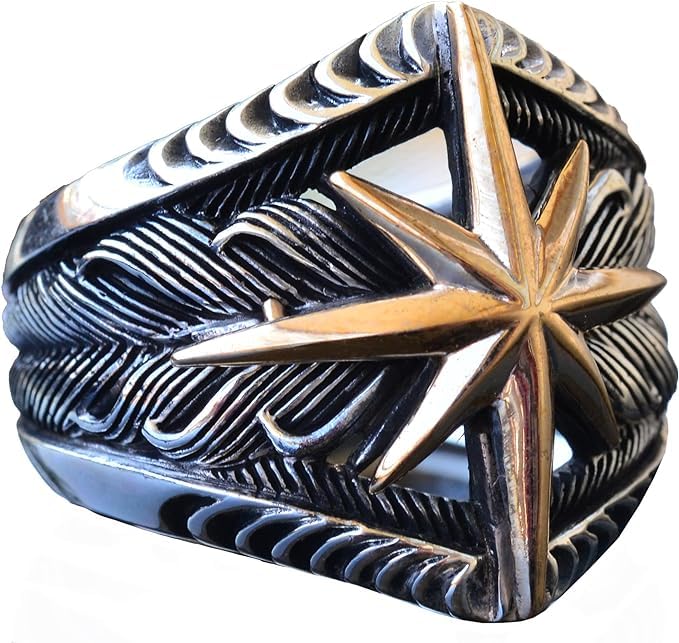 KAMBO Handmade 925 Sterling Silver Compass Signet Ring for Men, Modern Vintage Style Statement Jewelry, Customizable Com
