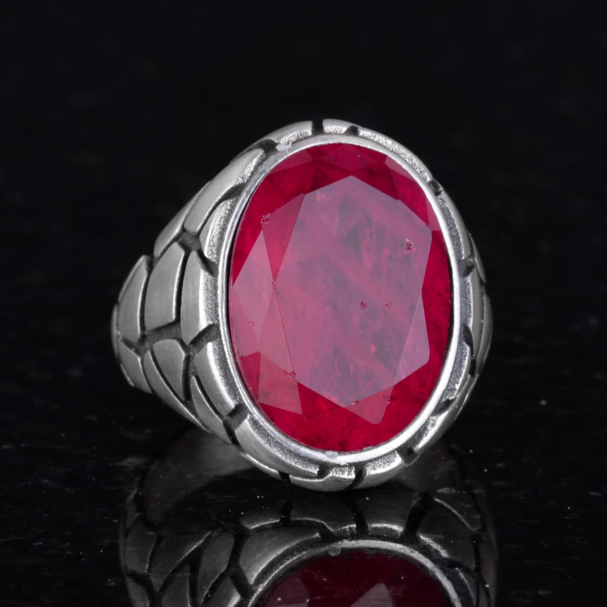 KAMBO Luxury 925 Sterling Silver Synthetic Stone Ring – Red Paraiba — 2