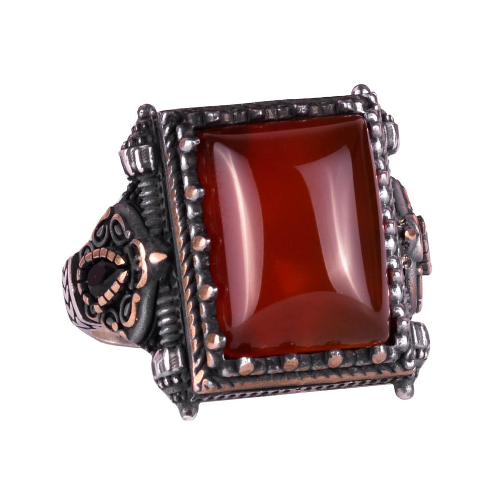 KAMBO Natural Gemstone Ring - 925 Sterling Silver Men's Ring (Red Agate)