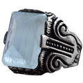 KAMBO Handmade Genuine Natural Aquamarine Gemstone Men's Ring, 925 Sterling Silver, Elegant Vintage Statement Design, Bi