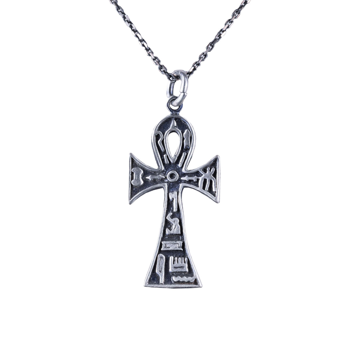 KAMBO 925 Sterling Silver Ankh Necklace, Egyptian Life Cross Necklace, Handmade Silver Jewelry