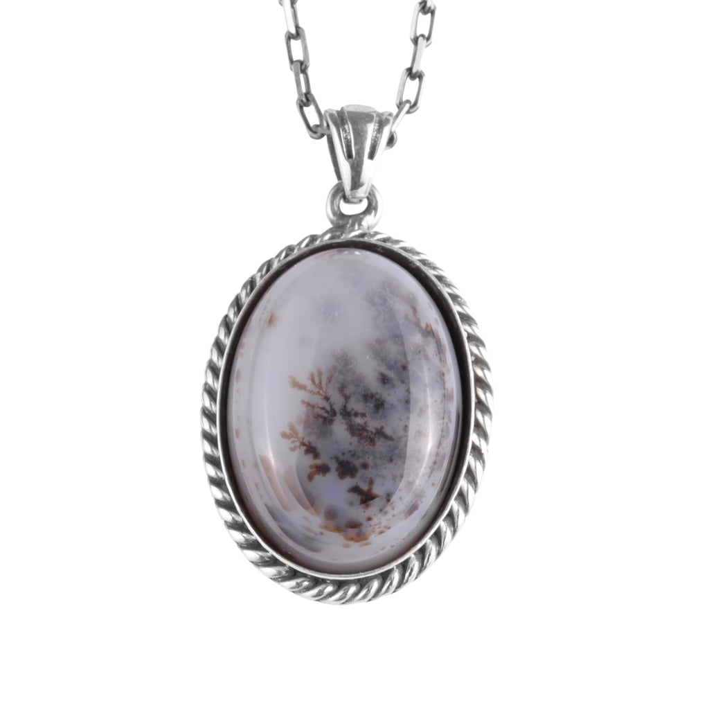KAMBO Natural Stone Chain Unisex Necklace 925 Sterling Silver – Handmade Oval Description Necklace (Yemen Agate)
