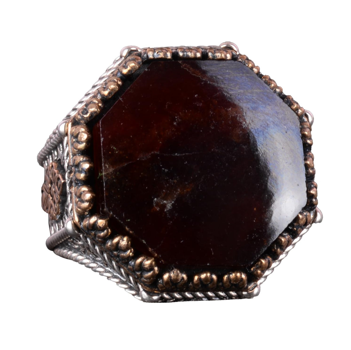 Natural Garnet Stone Octagonal Ring - Handmade 925 Sterling Silver Jewelry
