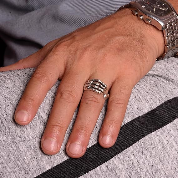 KAMBO 925 Sterling Silver Skeleton Ring - Handmade Gothic Skull Men's Ring — 5