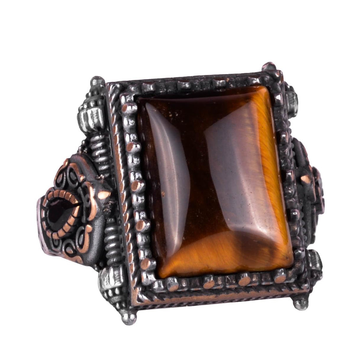 Natural Stone Ring - Tiger Eye with 925 Sterling Silver Men's Ring