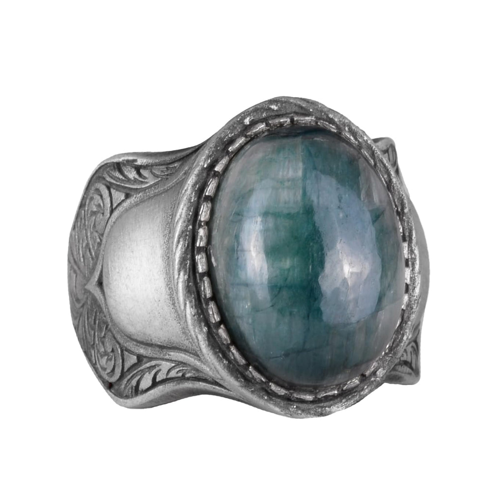 Natural Stone Ring, 925 Sterling Silver Ring, Cabochon Emerald Ring
