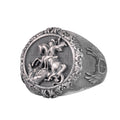 KAMBO 925 Sterling Silver Saint George and Dragon Ring – Handmade Religious Men's Ring – Courage and Protection Symbol Jewelry
