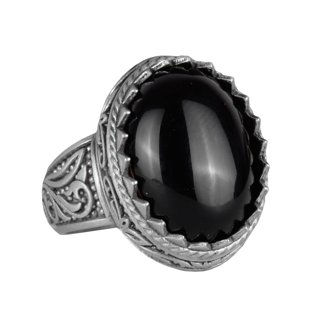 Handmade Obsidian Stone Ring - 925 Sterling Silver Men's Ring