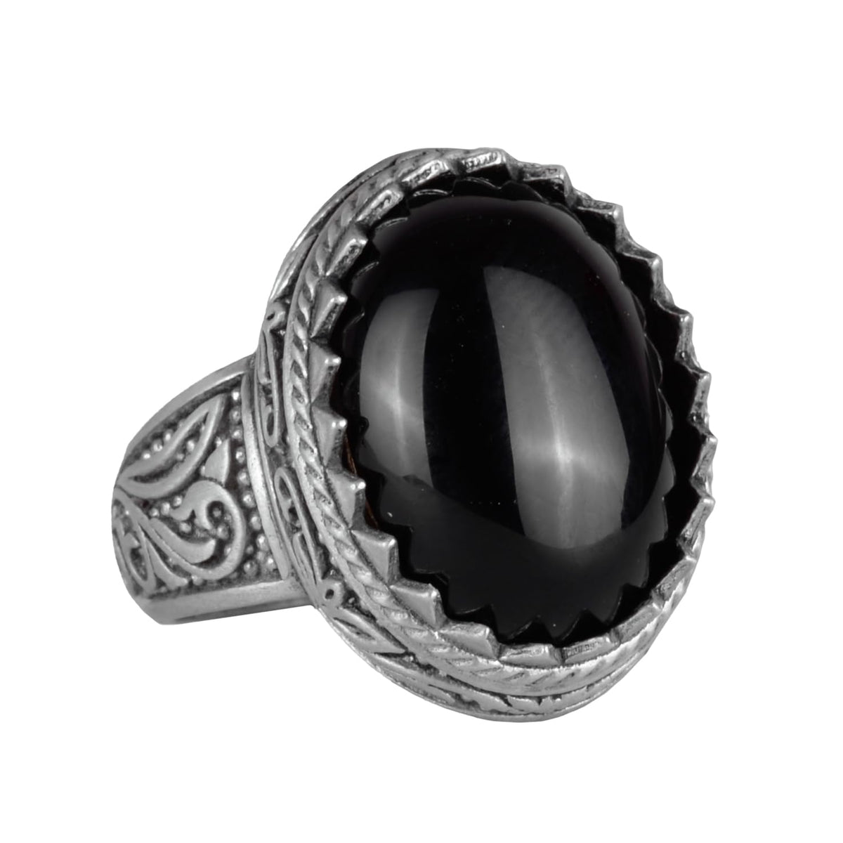 Handmade Obsidian Stone Ring - 925 Sterling Silver Men's Ring