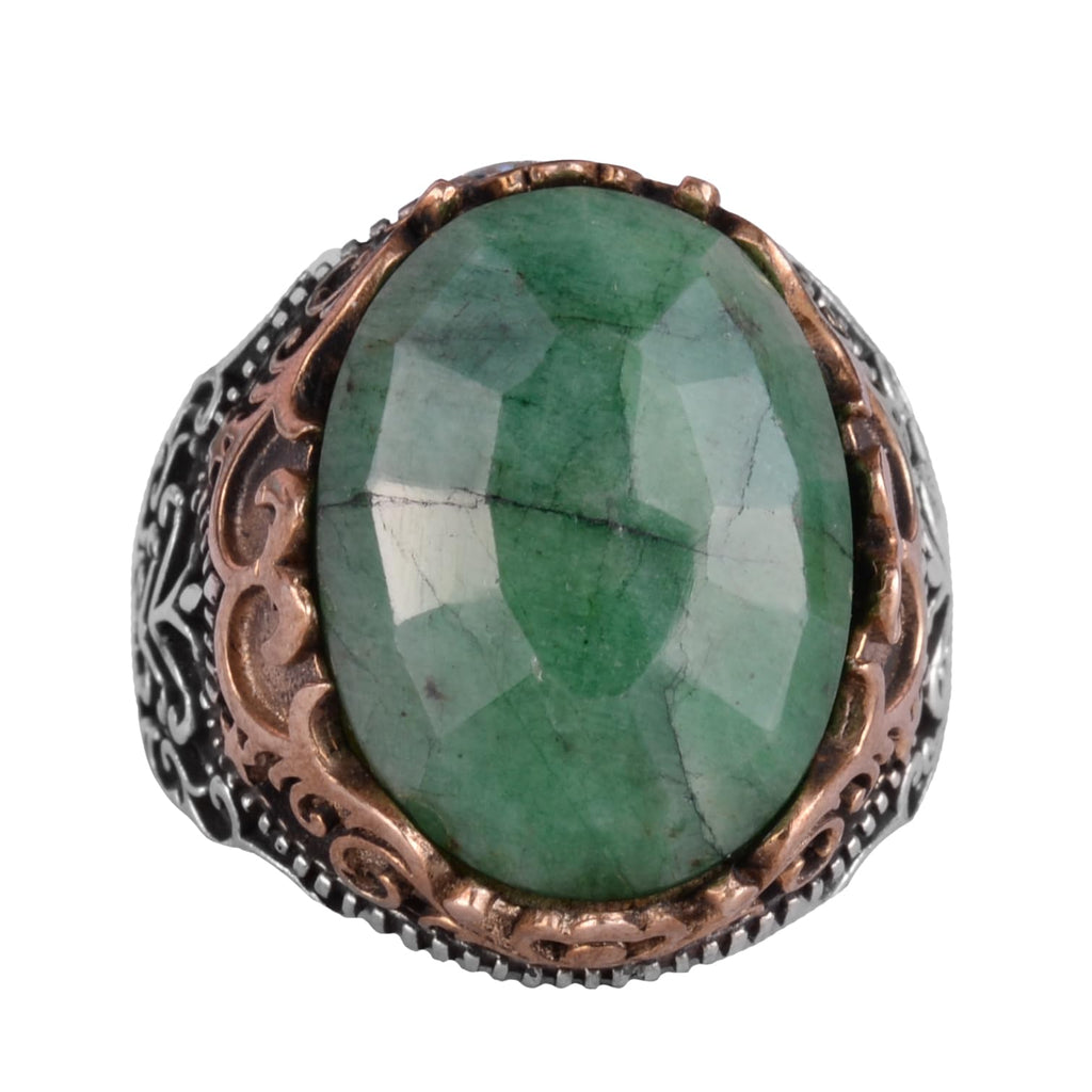 Natural Emerald Stone Handmade Ring - 925 Sterling Silver