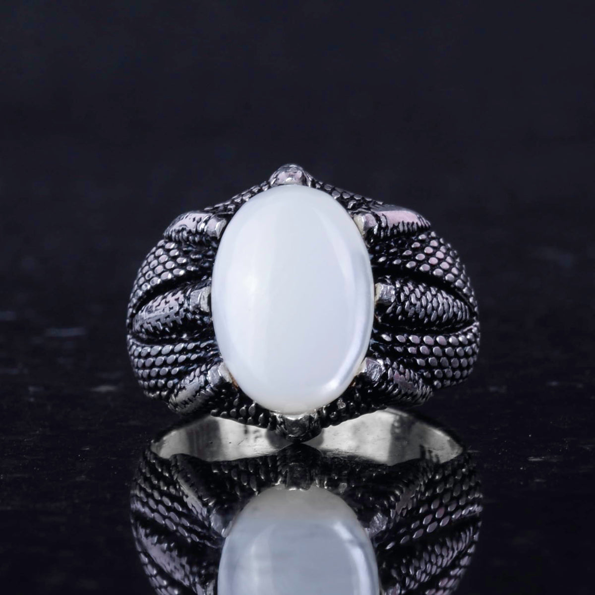 925 Sterling Silver Claw Ring with Natural Mother of Pearl Stone — 4