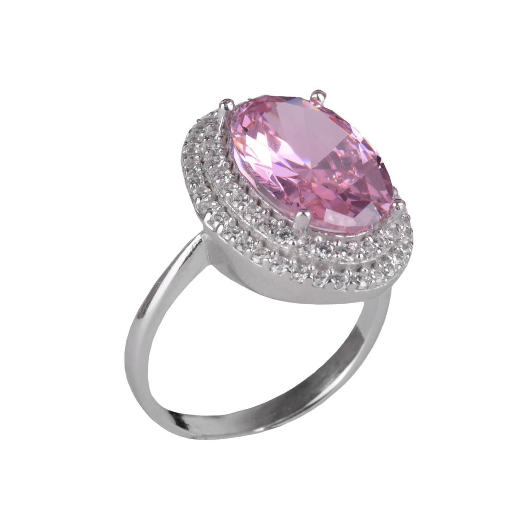 Kambo 925 Sterling Silver Women's Ring – Handmade Ring with Synthetic Stone, Elegant Oval Cut (Synthetic Pink Topaz)