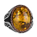 925 Sterling Silver Ring - Synthetic Stone Silver Ring - Handmade Ring (Synthetic Amber)