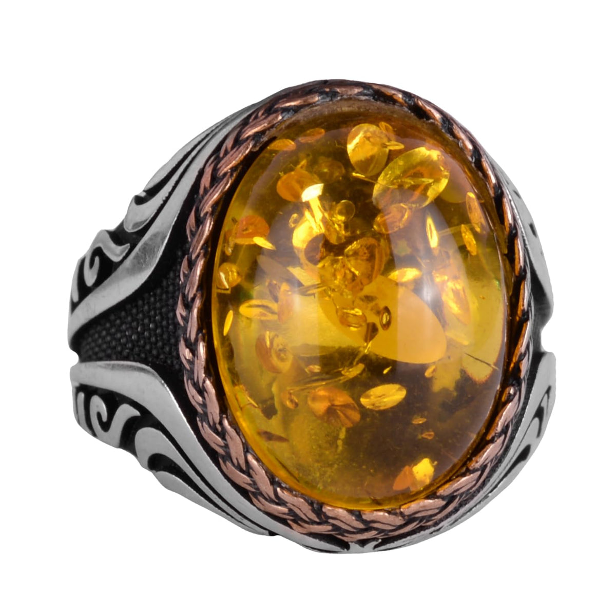 925 Sterling Silver Ring - Synthetic Stone Silver Ring - Handmade Ring (Synthetic Amber)