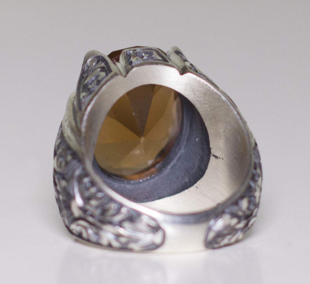 KAMBO 925 Sterling Silver Men's Ring - Penmanship Craft, Synthetic Sultanit Stone — 4