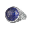 KAMBO Natural Stone Men's Ring 925 Sterling Silver Round Cabochon Handmade Statement Ring Stone (Lapis Lazuli)