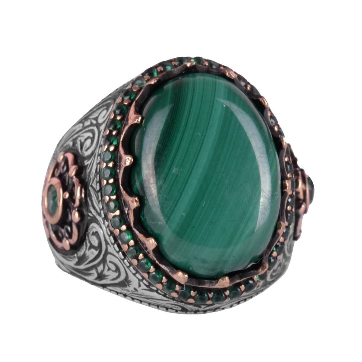 Natural Malachite Stone Ring - 925 Sterling Silver Handmade Ring (Model-2)