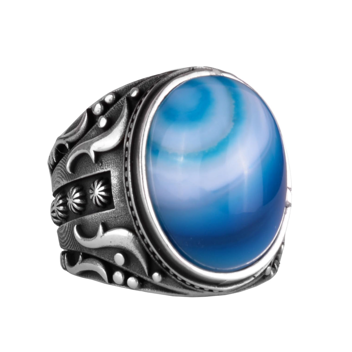 Natural Blue Fire Amber Stone Ring, 925 Sterling Silver Ring