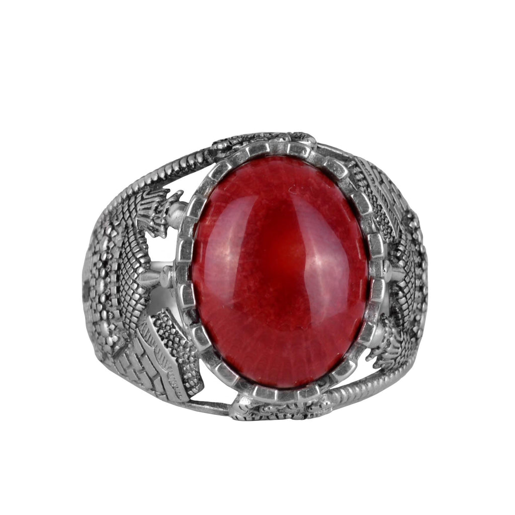 925 Sterling Silver Red Coral Stone Ring